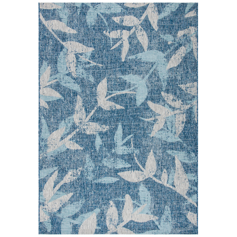 Winston Porter Guitain Floral Navy/Blue/Beige Indoor/Outdoor Area Rug